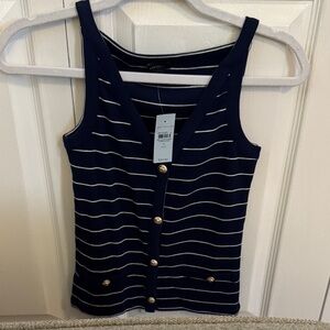 Ann Taylor Navy and White Striped Button-Front Tank